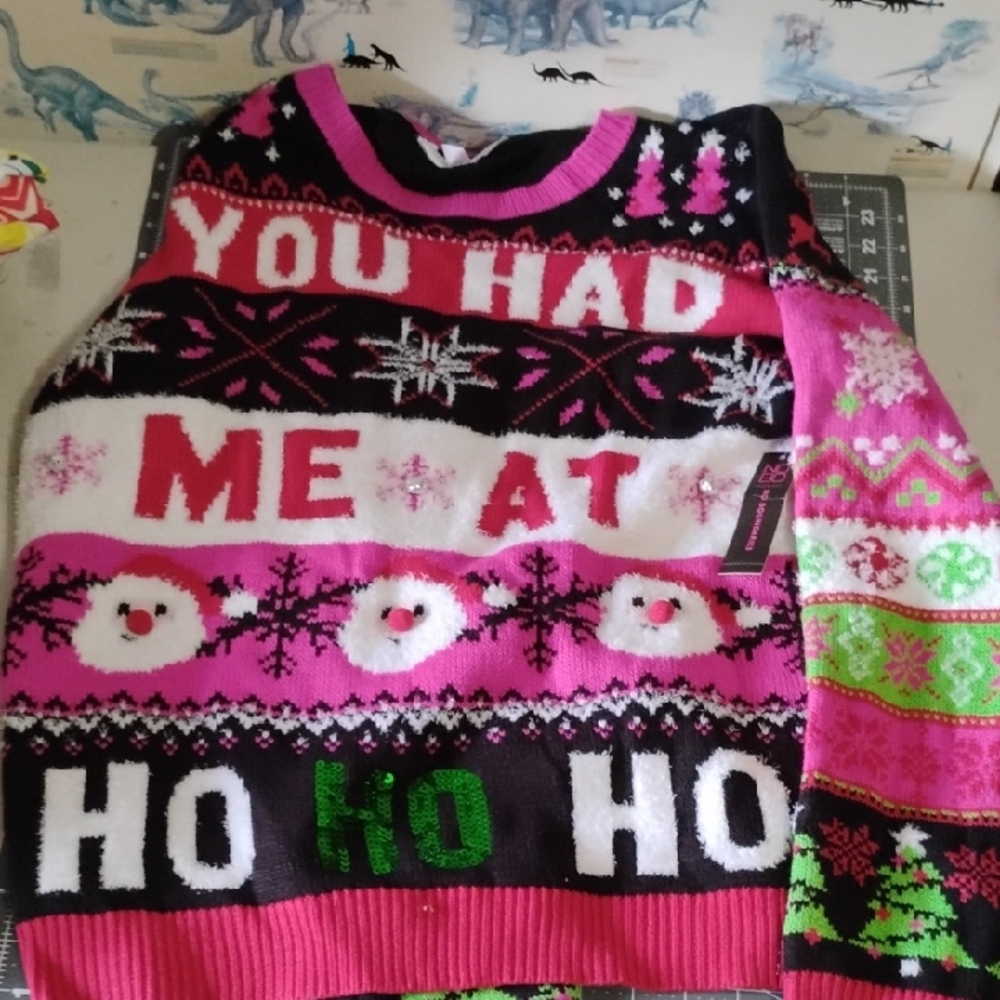 No Boundaries Pink and Black Sweater Xmas